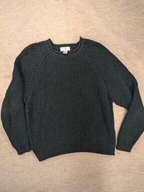 Vintage 80s Oversized Green Black Fisherman Roll Neck Pull Over Knit Sweater XXL